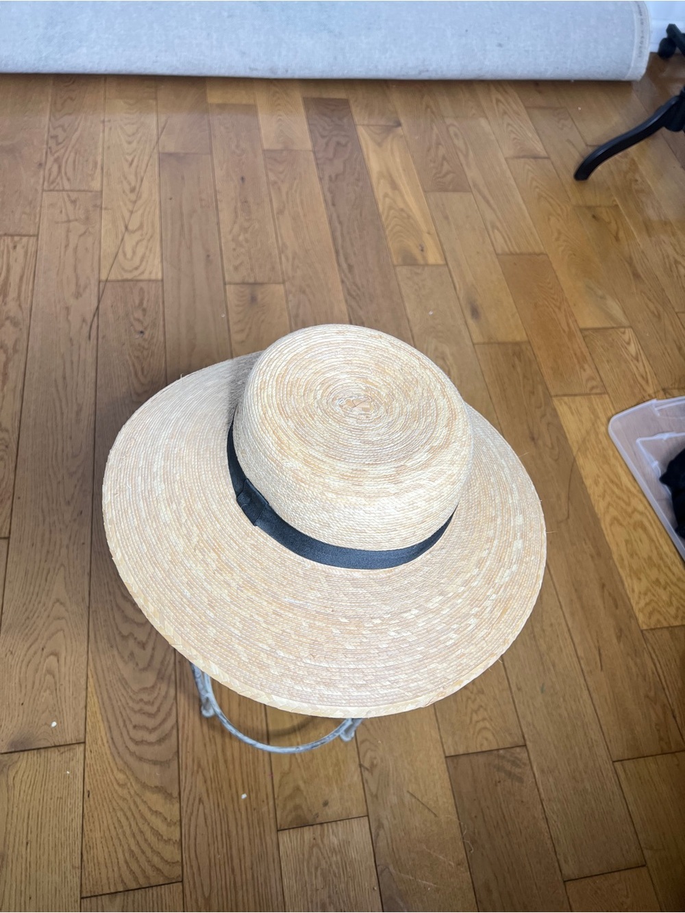 Wide Brim Straw Boater Hat with Black Band - Picture 2 of 5